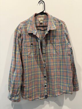 L.L. Bean Men’s Blue, Orange & Yellow Plaid Shirt Jacket